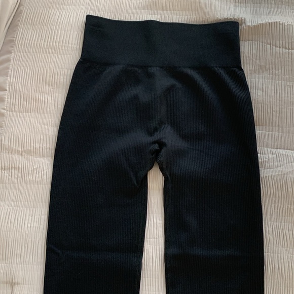 OQQ Women’s Black Ribbed Leggings High-Waist Wide Band Tummy Control Compress M - Picture 4 of 10